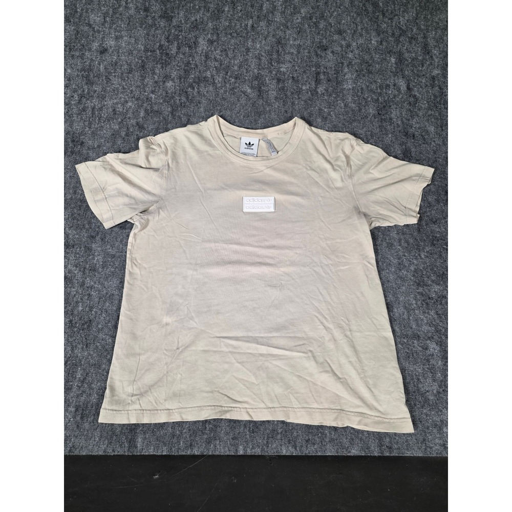 Adidas Shirt Mens Medium Cream RYV Silicone Badge Beige Trefoil Originals Tee